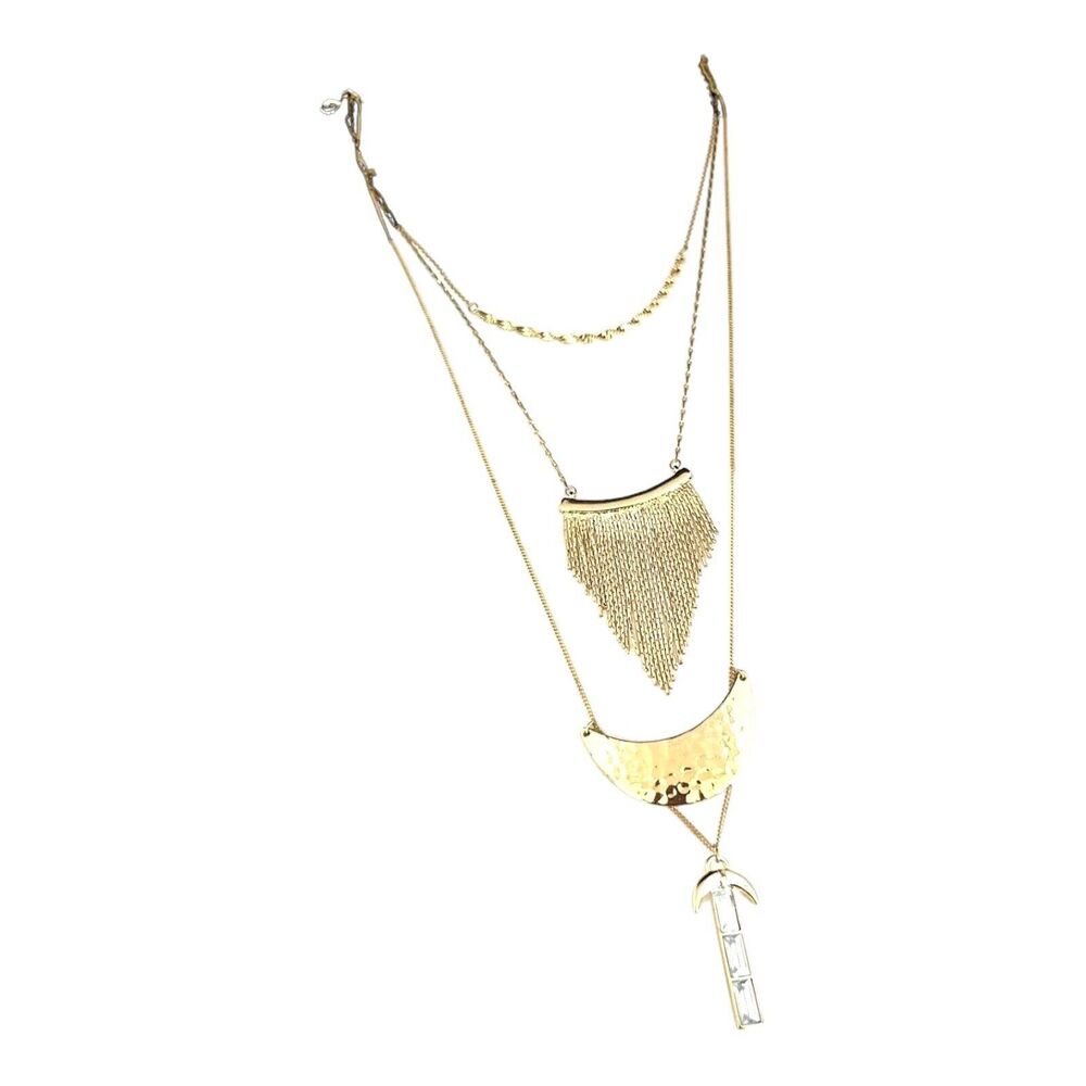 Susan Graver Layered Necklace Triple Chain Gold Tone